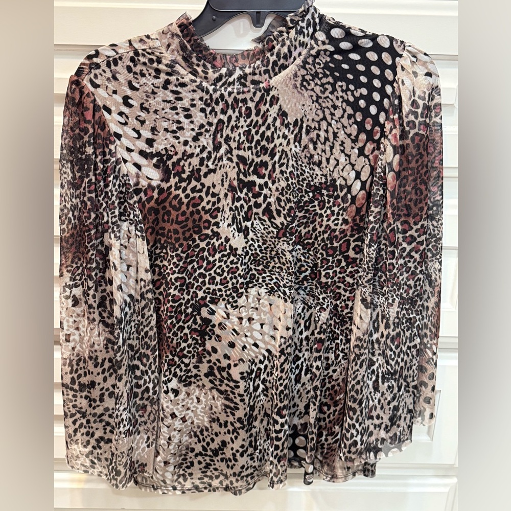 Chico's Ruffle Neck Sheer Sleeve Blouse